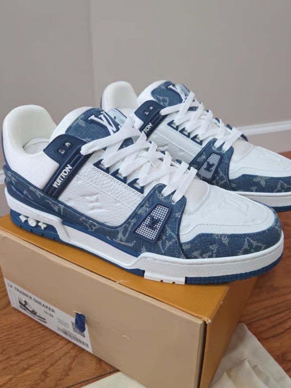 Louis Vuitton White and Blue Monogram Denim Low-Top Sneakers